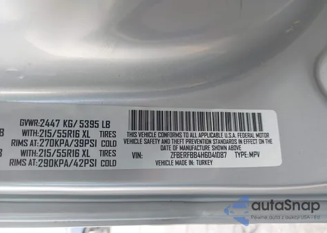 2017 Ram Promaster City Tradesman Slt z USA, uszkodzony, nr VIN ZFBERFBB4H6D41087